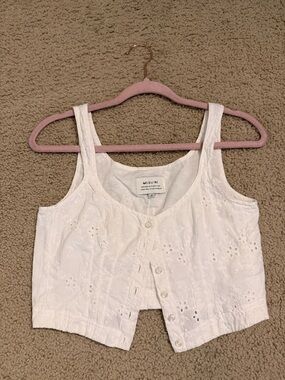 McGuire White Eyelet Embroidered Button Front Crop Tank Top Size 2